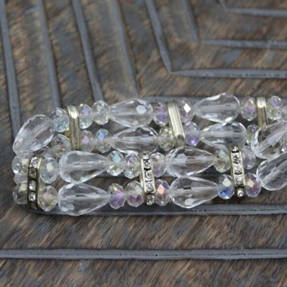Beaded Clear & Silver Rhinestone Stretch Bracelet - Picture 3 of 6